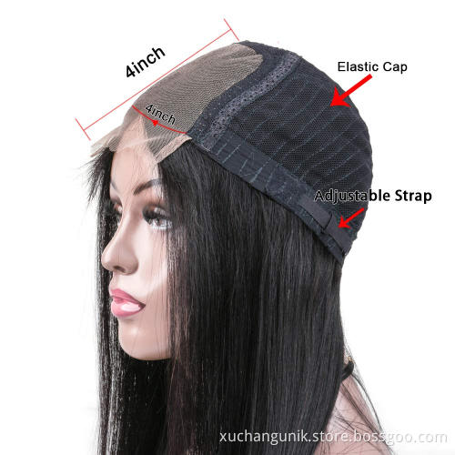 Natural Color Brazilian Straight Lace Front Human Hair Closure Wig For Black Women Virgin Cuticle Aligned 4X4 Lace Closure Wig